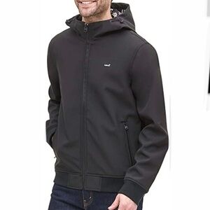 LEVI'S Men's Black Soft Shell Signature Zip Varsity Bomber Hooded Jacket (XL)